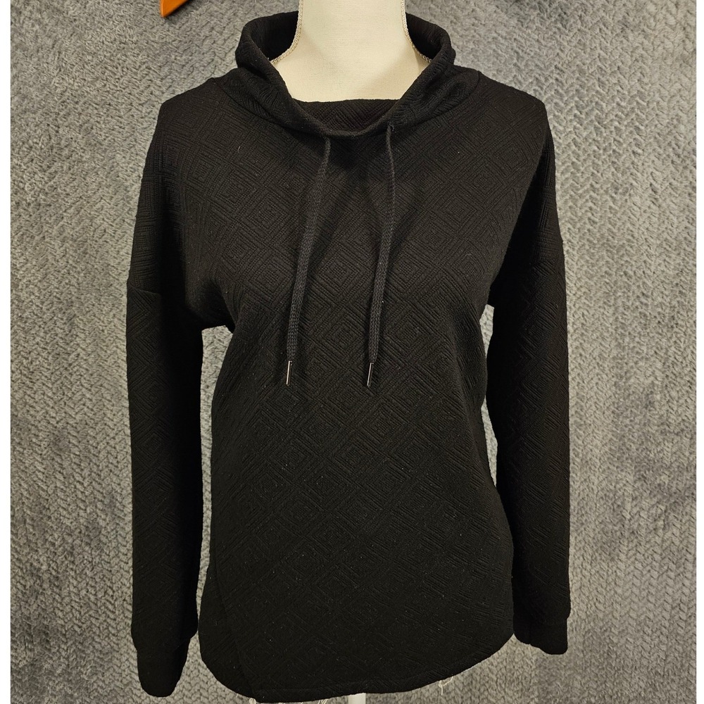 Liz‎ Claiborne Womens Black Diamond Jacquard Cowl Neck Pullover Top Size M